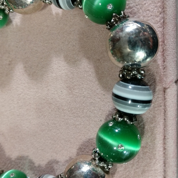 🎄Large Bracelet Glass Fluorite Beads with Rhinestones Sterling Silver Beads NEW - Picture 7 of 9